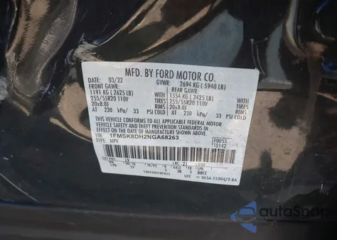 2022 Ford Explorer Xlt z USA, uszkodzony, nr VIN 1FMSK8DH2NGA68263